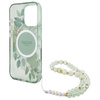 Guess IML Flowers With Pearl Strap MagSafe - Case for iPhone 16 Pro (Green)