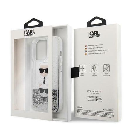 Karl Lagerfeld Liquid Glitter Karl & Choupette Head - iPhone 13 Pro Tasche (silber)