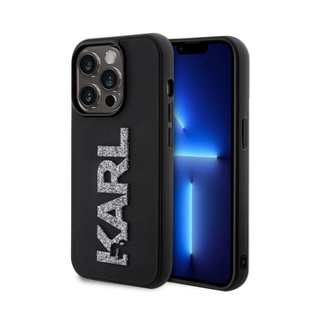 Karl Lagerfeld 3D gumi csillogó logó - iPhone 15 Pro Max tok (fekete)