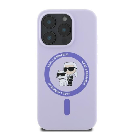 Karl Lagerfeld Silikon Karl & Choupette Ring MagSafe – Hülle für iPhone 16 Pro (violett)