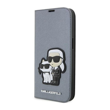 Karl Lagerfeld Booktype NFT Saffiano Karl & Choupette - Tasche für iPhone 14 Pro Max (Silber)