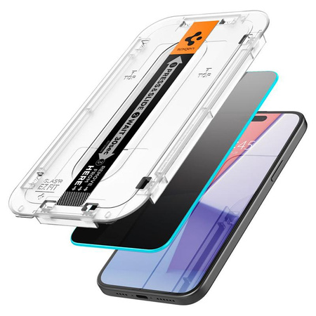 Spigen GLAS.TR EZ FIT Privacy - Verre trempé avec filtre de confidentialité pour iPhone 15 Pro Max