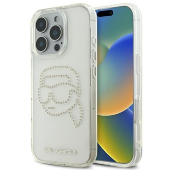 Karl Lagerfeld IML Rhinestones Karl Head - pouzdro pro iPhone 16 Pro Max (transparentní)