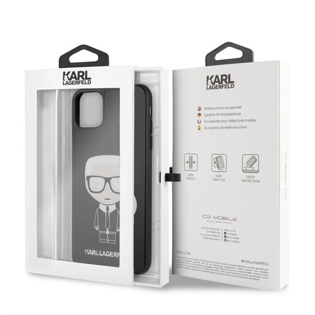 Karl Lagerfeld Double Layer Glitter Tempered Glass - Etui iPhone 11 Pro Max ze szklanym tyłem (czarny)