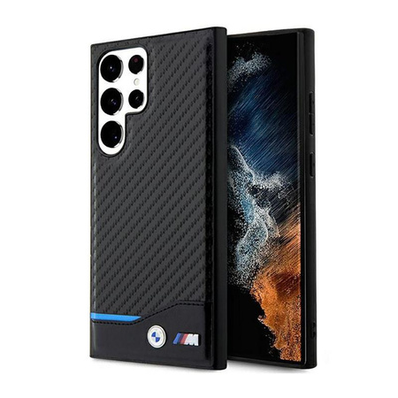 BMW Leather Carbon Blue Line - Étui Samsung Galaxy S23 Ultra (noir)