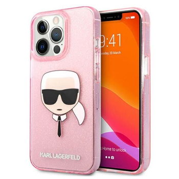 Karl Lagerfeld Karl's Head Glitter - pouzdro pro iPhone 13 Pro Max (růžové)
