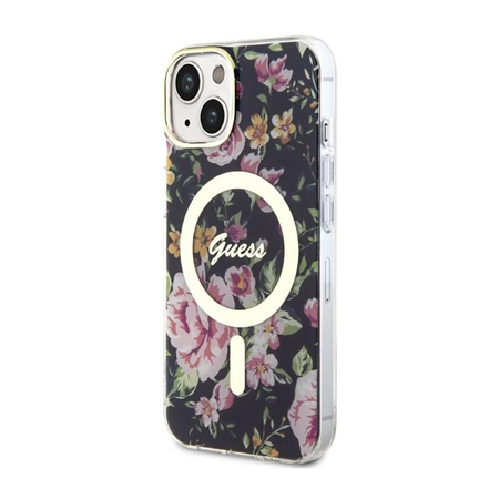 Guess Flower MagSafe - pouzdro pro iPhone 14 Plus (černé)