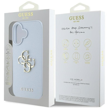 Guess Grained Big 4G Logo Small Classic Logo - Pouzdro pro iPhone 16 (modré)