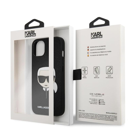 Karl Lagerfeld Saffiano Ikonik Karl`s Head - pouzdro na iPhone 13 (černé)
