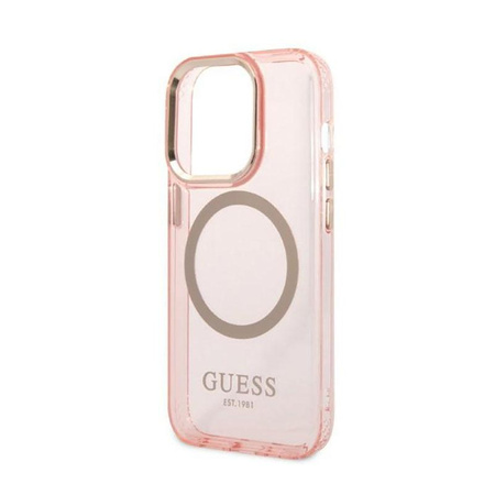 Guess Gold Outline Translucent MagSafe - Case for iPhone 14 Pro (Pink)
