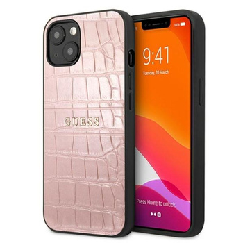 Guess Croco Stamp Lines - iPhone 13 mini case (pink)