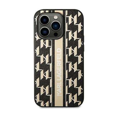 Karl Lagerfeld Monogram Stripe - pouzdro pro iPhone 14 Pro (hnědé)