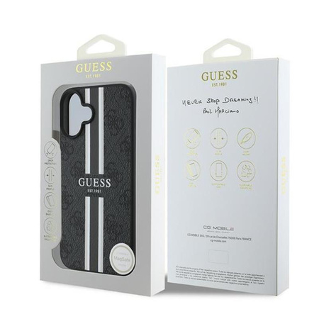 Guess 4G nyomtatott csíkos MagSafe - iPhone 16 Plus tok (fekete)