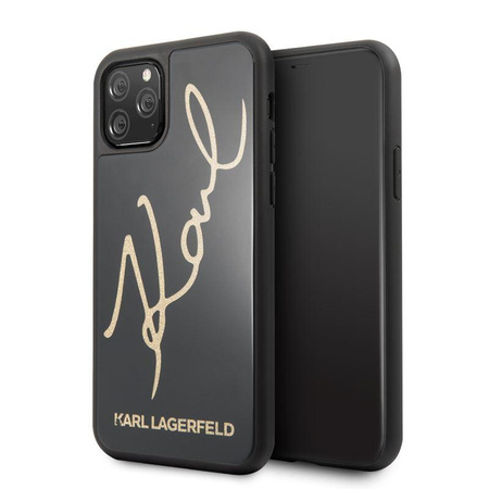 Karl Lagerfeld Double Layers Tempered Glass Glitter Signature Case - iPhone 11 Pro Case (schwarz)