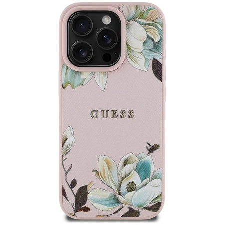Guess Grained Printed Flower Pattern MagSafe - Hülle für iPhone 16 Pro (rosa)