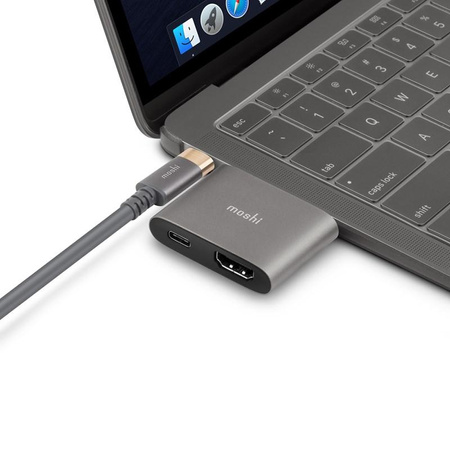 Moshi USB-C Adapter - Adapter for HDMI 4K and HDR with 60W Power Delivery charging support (Titanium Gray)