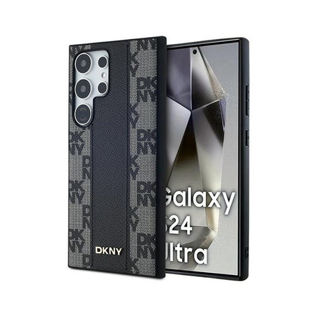 DKNY Leather Checkered Mono Pattern MagSafe - Hülle für Samsung Galaxy S24 Ultra (Schwarz)
