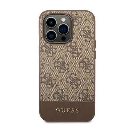 Guess 4G Bottom Stripe Metal Logo Collection - Hülle für iPhone 14 Pro (Braun)