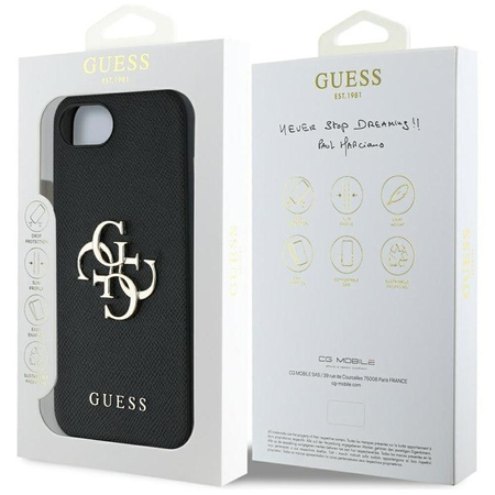 Guess szemcsés Big 4G Logo Small Classic Logo - tok iPhone 16e készülékhez (fekete)