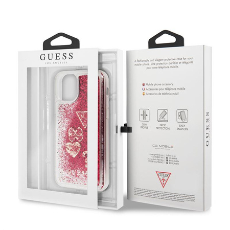 Guess Liquid Glitter Hearts - iPhone 11 Pro Case (raspberry)