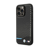 BMW Leather Carbon Blue Line - Coque pour iPhone 14 Pro (Noir)