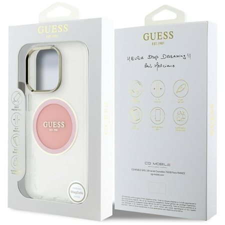 Guess IML Metal Colored Circle Classic Logo MagSafe - Hülle für iPhone 16 Pro Max (rosa)