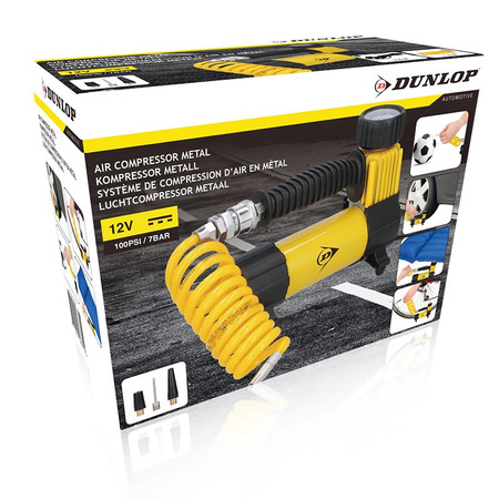 Dunlop - 12 V 100 Psi kompresszor, tömlő és fúvóka szett