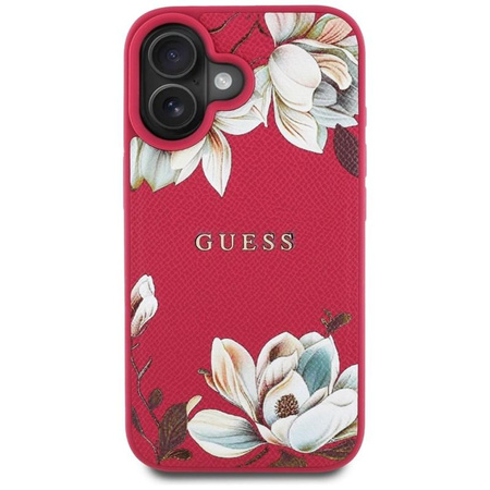 Guess Grained Printed Flower Pattern MagSafe - pouzdro pro iPhone 16 (fuchsiová)