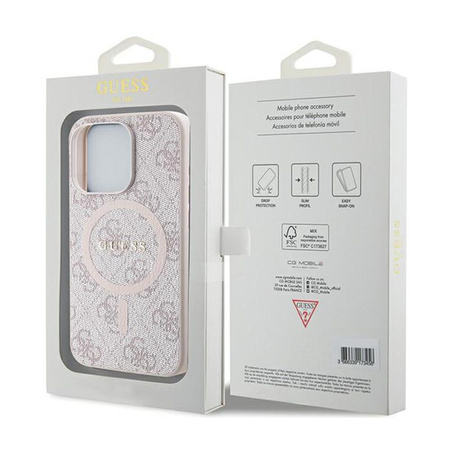 Guess 4G Collection Leder Metall Logo MagSafe - iPhone 14 Pro Max Tasche (rosa)