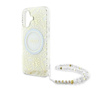 Guess IML Blumen Allover Elektro mit Perle Riemen MagSafe - iPhone 16 Plus Fall (weiß)