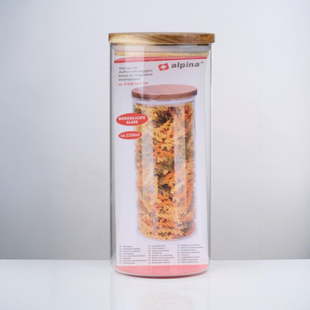 Alpina - Barattolo/Contenitore di vetro con coperchio 1250 ml 9,5 x 21 cm