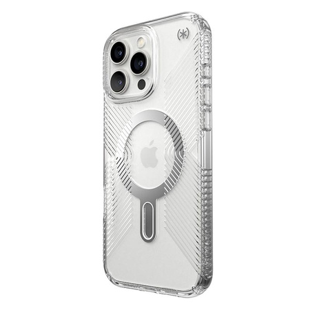 Speck Presidio Perfect-Clear Grip ClickLock & MagSafe - Pouzdro iPhone 16 Pro Max (Clear / Chrome Finish / Serene Silver)