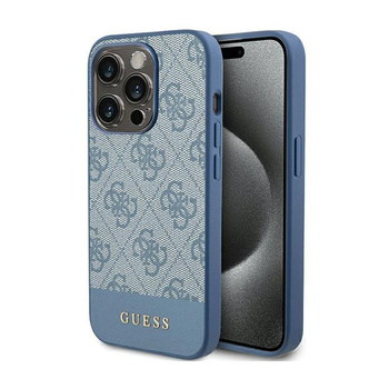 Guess 4G Bottom Stripe Metal Logo Collection - Tasche für iPhone 15 Pro (blau)