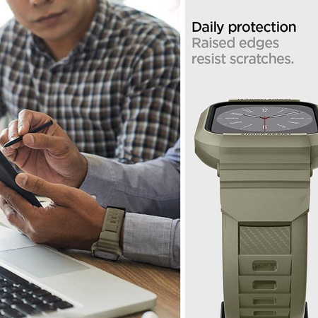 Spigen Rugged Armor Pro - Armband mit Gehäuse für Apple Watch 44/45 mm (Vintage Khaki)