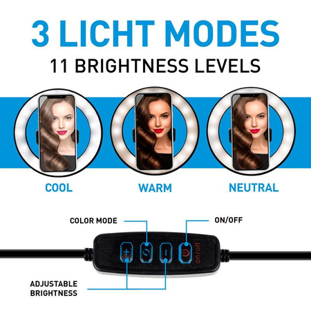 Grundig - LED kruhové světlo se stativem pro fotografie, selfie, make-up