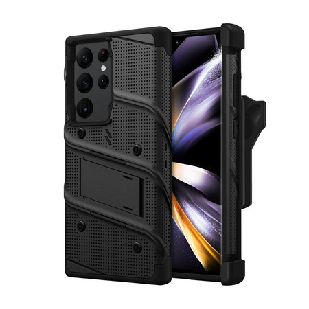 ZIZO BOLT Series - Armored case for Samsung Galaxy S23 Ultra with 9H glass for screen + holder with stand (black)