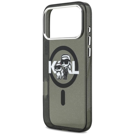 Karl Lagerfeld IML Glitter Karl & Choupette Sketch Logo MagSafe - Pouzdro pro iPhone 17 Pro Max (černé)