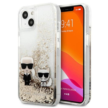 Karl Lagerfeld Liquid Glitter Karl & Choupette - Coque pour iPhone 13 Mini (Or)