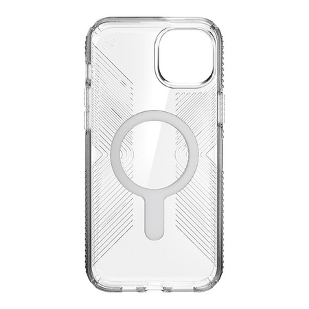 Speck Presidio Perfect-Clear Grip ClickLock & MagSafe - Tasche iPhone 15 Plus / iPhone 14 Plus (Klar / Chrom-Finish / Serene Silber)