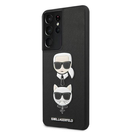 Karl Lagerfeld Saffiano Karl & Choupette Heads - pouzdro pro Samsung Galaxy S21 Ultra (černé)