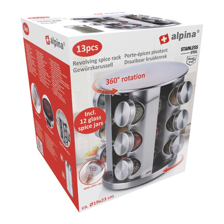Alpina - Rotating spice rack organizer for 12 jars