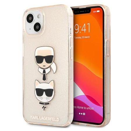 Karl Lagerfeld Glitter Karl & Choupette Head - iPhone 13 Case (Gold)