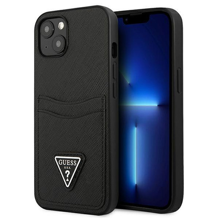 Guess Saffiano Double Card Triangle - iPhone 13 tok (fekete)
