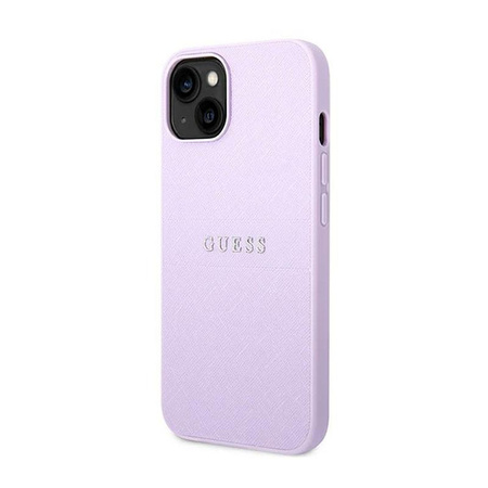 Guess Saffiano fém logós csíkok - iPhone 14 Plus tok (lila)