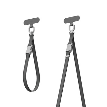 Moshi 2-in-1 Wrist & Body Strap with Adapter - Eco Leather Phone Lanyard (Midnight Gray)