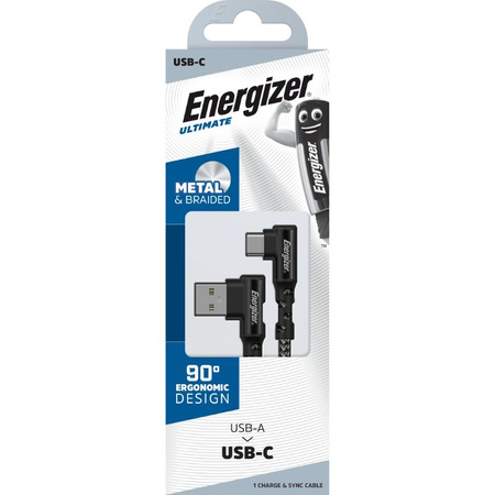 Energizer Ultimate - USB-A auf USB-C Gaming-Kabel 90° 2m (Schwarz)