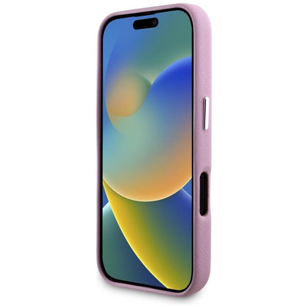 Karl Lagerfeld Saffiano Full Wrapped Elongated Metal Logo MagSafe - Case for iPhone 16 (pink)