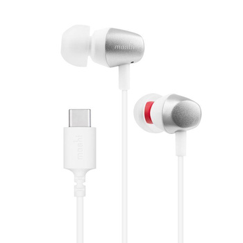 Moshi Mythro C - Aluminiowe słuchawki dokanałowe USB-C z mikrofonem (Jet Silver)
