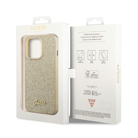 Guess Glitter Flakes Metal Logo Case - iPhone 14 Pro Max Case (Gold)