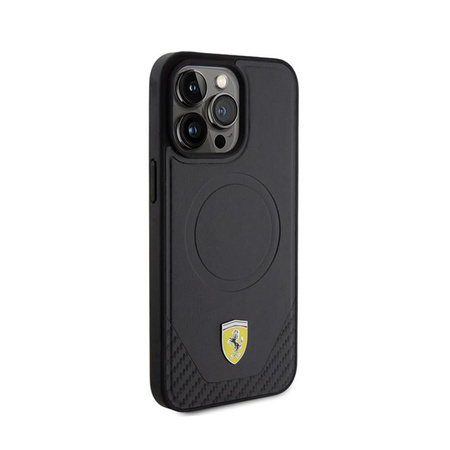 Étui Ferrari Carbon Metal Logo MagSafe - iPhone 15 Pro Max (noir)